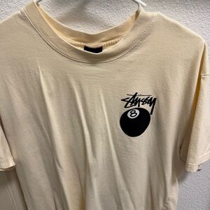 Stussy Cream Short-Sleeve Tee with Black 8-Ball Logo